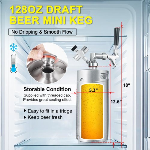 Ferroday Mini Keg Growler Tap System, 128Oz Mini Beer Growler, Stainless Steel Home Draft Beer Dispenser With Faucet&Co2 Regulator, Portable Beer Tap System Keep Beer Fresh And Carbonation