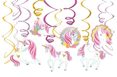 amscan 671929 Magical Unicorn Value Pack Foil Swirl Decorations, Multi, Multi Sizes (10119858)