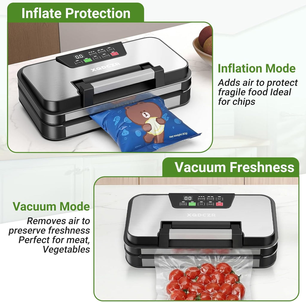 Vacuum Sealer Machine - 95kPa Powerful Double Pump | 10-in-1 Food Sealing System with Built-in Cutter & Storage