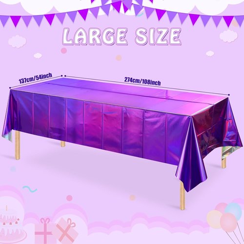 FunnyPars Iridescent Purple Plastic Tablecloths - Shiny Disposable Rectangle Covers | 54x108 Inch Party Decor