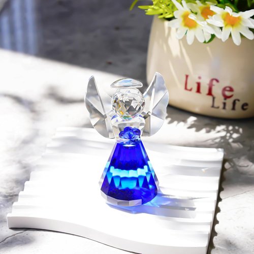 HDCRYSTALGIFTS Blue Crystal Guardian Angel Figurine - 3.5'' Glass Christmas Ornament for Women | Art Collectible Home Decor