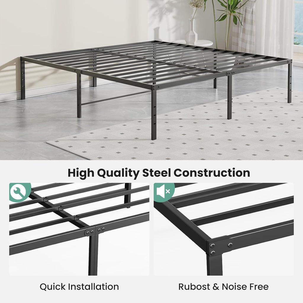 Sweetcrispy 18-Inch Platform Bed Frame - Heavy Duty Metal Foundation with Noise-Free Steel Slats | Underbed Storage, No Box Spring Needed