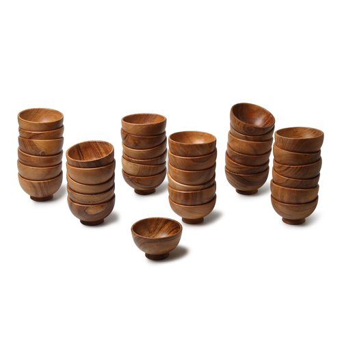 LAVAUX DESIGNS set of 36 Acacia wood small bowls | 3.25 x 2 inches 4 fl oz capcacity | Use with Charcuterie board, grazing board, Meal prep, Condiments and sauce serving