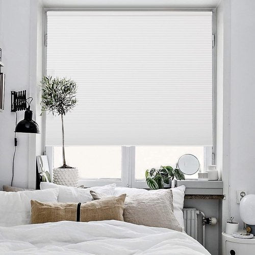 Joydeco No Tools No Drill Window Blinds for Indoor Windows, Blackout Shades Cellular Shades Cordless, No Drill Blinds for Windows, Window Shades for Home, Bedrooms, Doors (White, 34" W x 64" H)