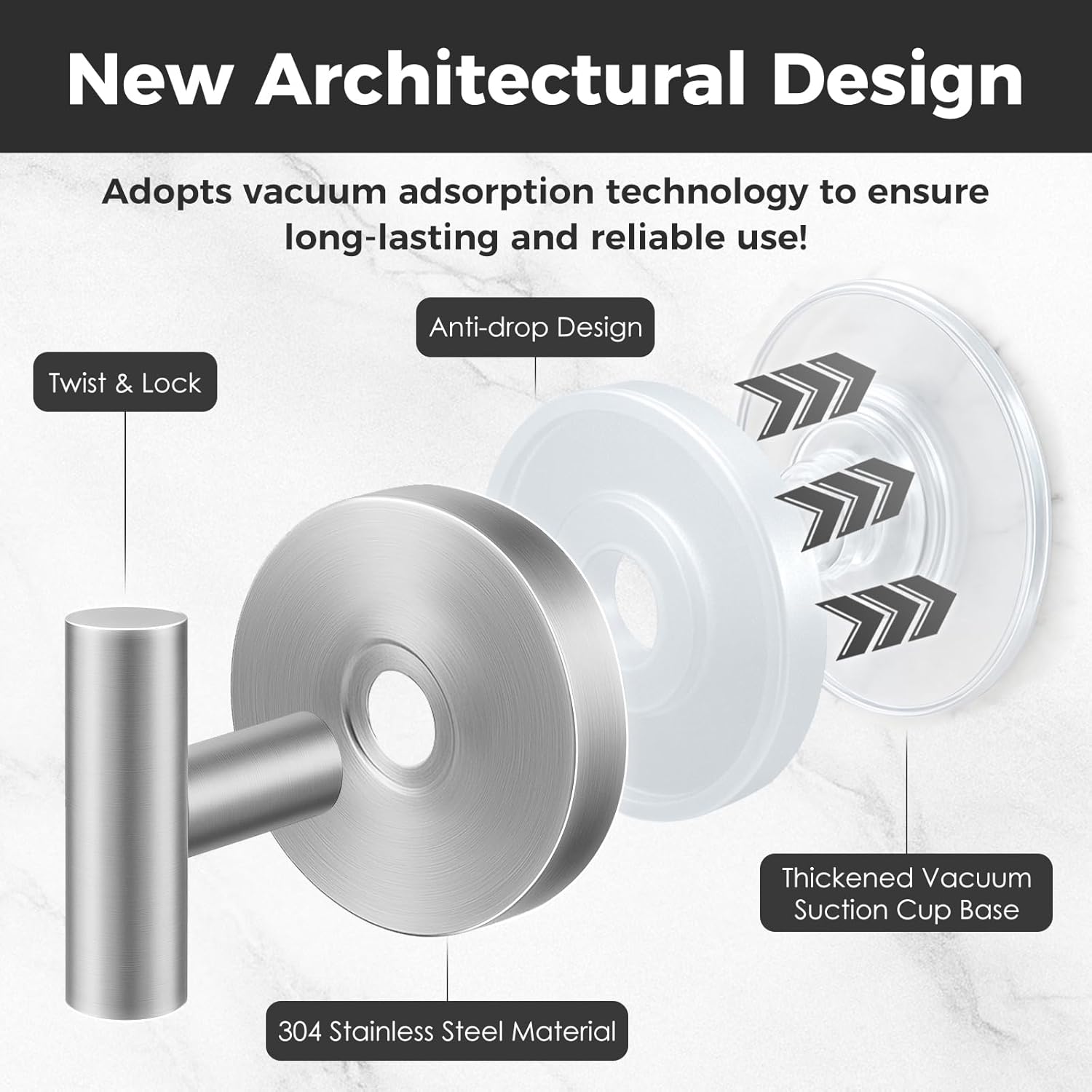 Skiennix Shower Hooks - Heavy-Duty No-Drill Suction Cup Towel Hooks for Bathroom | 4 Pack (Silver)