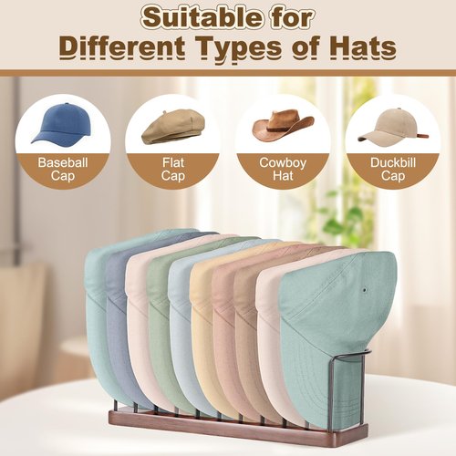 Lomrsiul Hat Organizer for Baseball Caps, Wooden Tabletop Hat Rack Holder for 10 Hats Hat Display Stand for Closet Organizers and Storage Brown 1 Pack