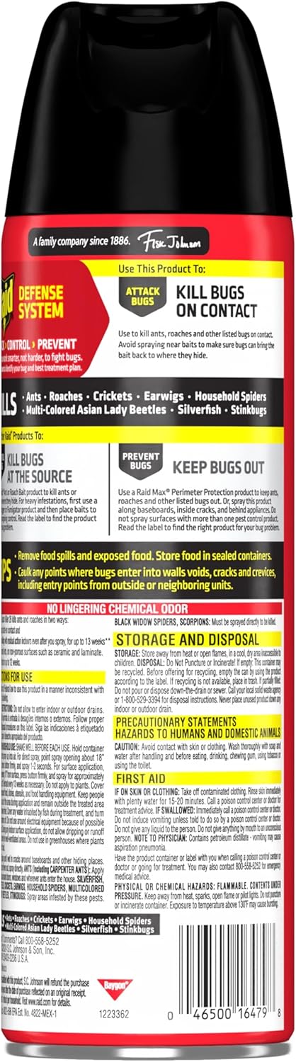 Raid Ant & Roach Killer Spray - Long-Lasting Lemon Scent Formula for Effective Bug Control, 17.5 oz