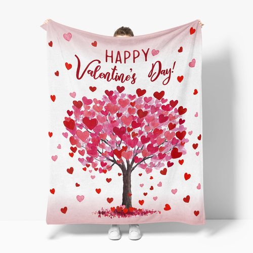 Horaldaily Valentine Flannel Blanket Throw, Valentine Love Hearts Tree Soft Fuzzy Plush Cozy Fleece Blankets for Couch Sofa Bed Lounging, Ideal Gifts for Kids Adults Wife Self, 50x60