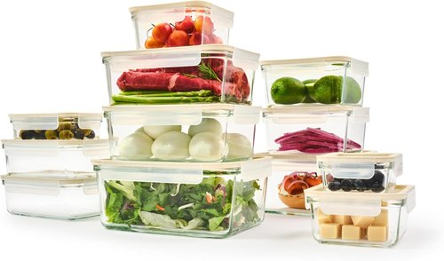Glasslock Sens 24-Piece Glass Food Storage Set - Airtight, Leakproof & Microwave Safe | 8 Sizes, Anti-Slip Lid