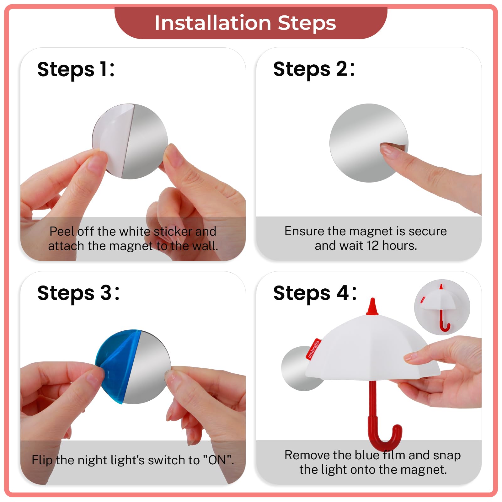 Umbrella Night Light for Kids, 3 Levels Dimmable Silicone Tap Lamp for Baby Nursery, Rechargeable Squishy Bedside Night Lamp for Bedroom, Light-Up Magnetic Fridge Magnets for Kitchen (White)