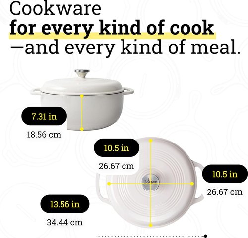 Lodge Enamel Cast Iron Dutch Oven - Ideal for Baking, Braising & Slow Cooking - 6 Quart - Oyster White
