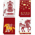 Chinese New Year Kitchen Towels Set of 4 16x24 Inch Lunar Chinese New Year Hand Towels Zodiac Horse Farmhouse Dish Cloths Red Flower Decoration for Holiday Cleaning Spring Festival Housewarming Gifts