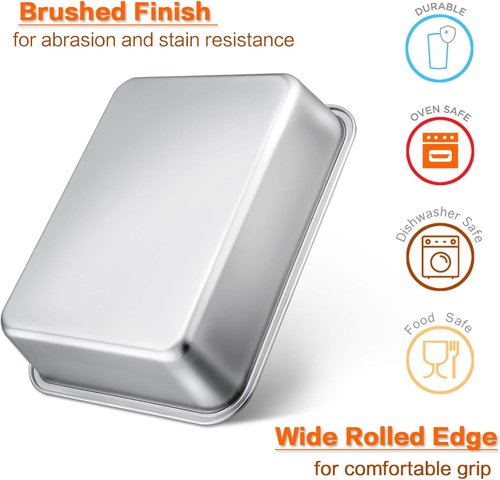 E-far Lasagna Pan Set - Deep Stainless Steel Baking Pans, 12.75 x 10 x 3.2 Inches, Non-Toxic & Dishwasher Safe