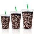 XccMe Reusable Iced Coffee Insulator Sleeve for Cold Beverages,3 Pack Neoprene Coffee Coolies sleeves for Iced & Hot Drinks,Drink Sleeve Compatible with Starbucks Coffee and More (Leopard 2)