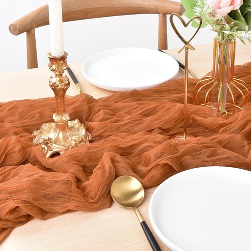 Joanlody Terracotta Cheesecloth Table Runner - 10Ft Rustic Boho Decor for Weddings & Events