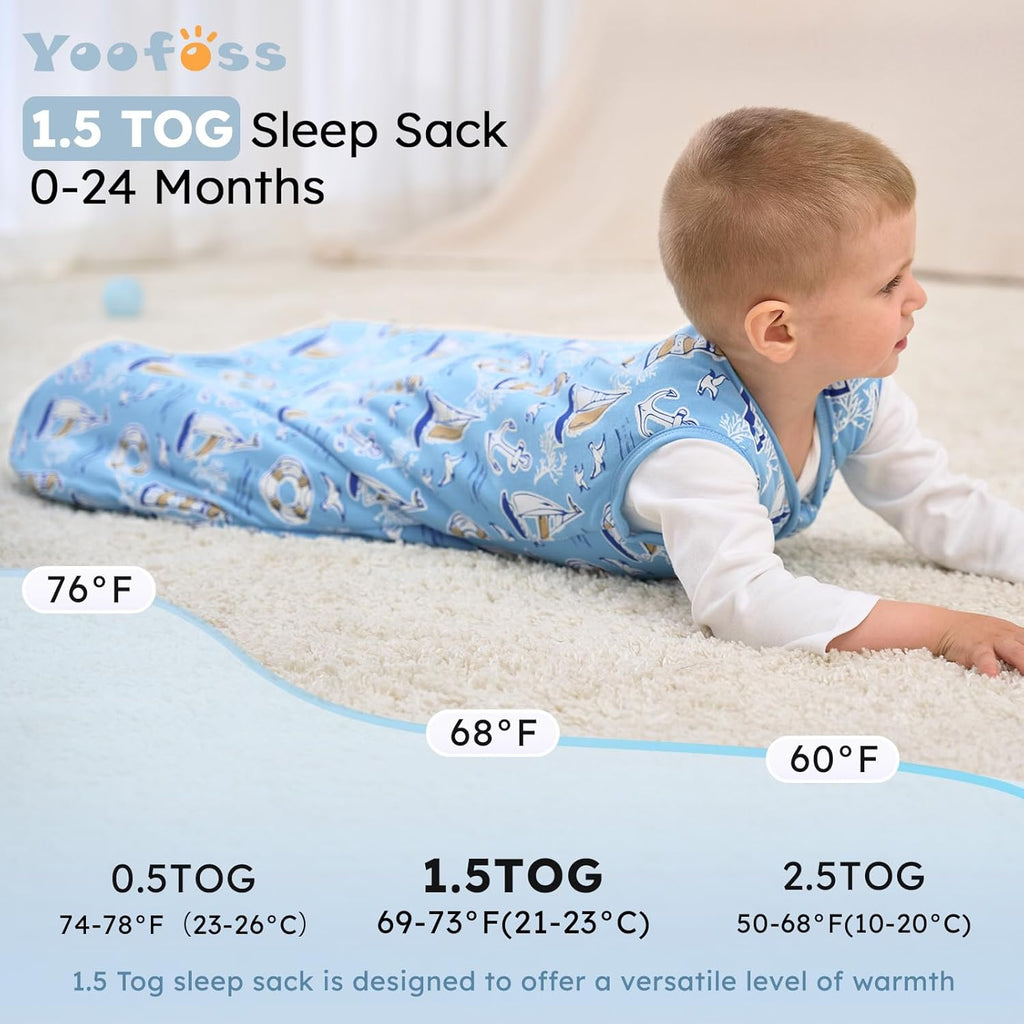 Yoofoss Baby Sleep Sack | 1.5 Tog Wearable Blanket for Infants 0-6 Months | 100% Organic Cotton, Warm & Comfy