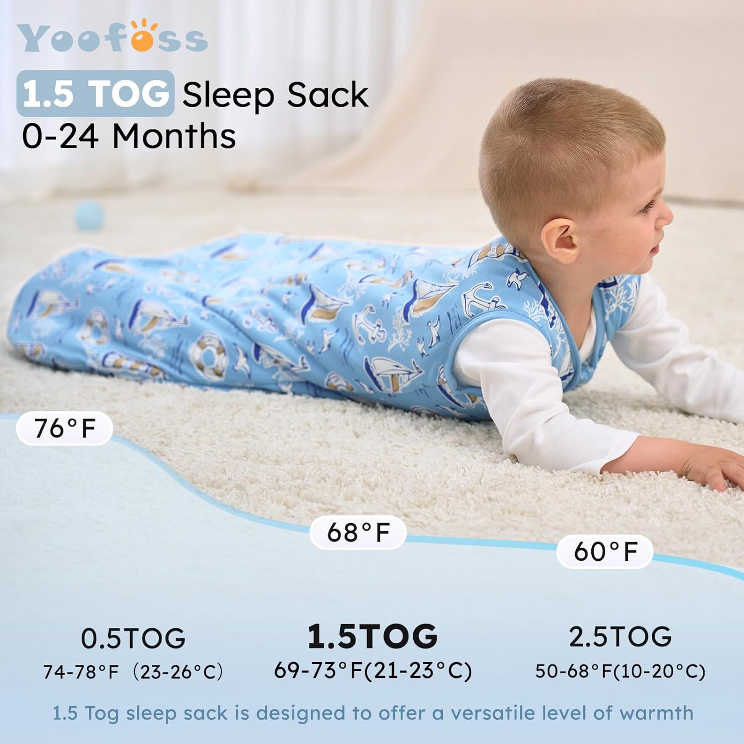 Yoofoss Baby Sleep Sack | 1.5 Tog Wearable Blanket for Infants 0-6 Months | 100% Organic Cotton, Warm & Comfy