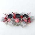Regine Switzerland Christmas Candle Holder Centerpiece - Red Ornaments & Frosted Pine Branches | Holiday Table Decoration