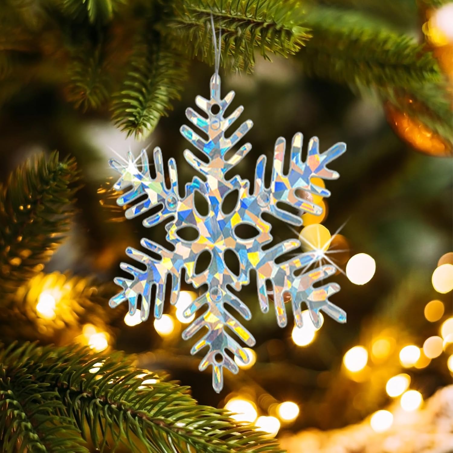 Skiennix 36-Pack Christmas Ornaments - Iridescent Plastic Snowflakes for Holiday Decor