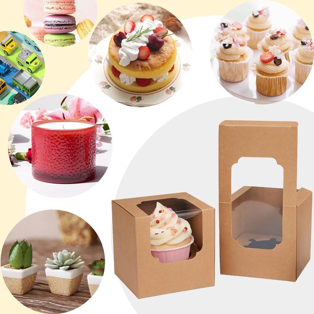 VGOODALL 20PCS Cupcake Boxes, 3.5"x3.5"x3.5" Individual Cupcake Containers Pre-Assembled Containers with Window and Inserts for Wedding Baby Shower Birthday Party Supplies