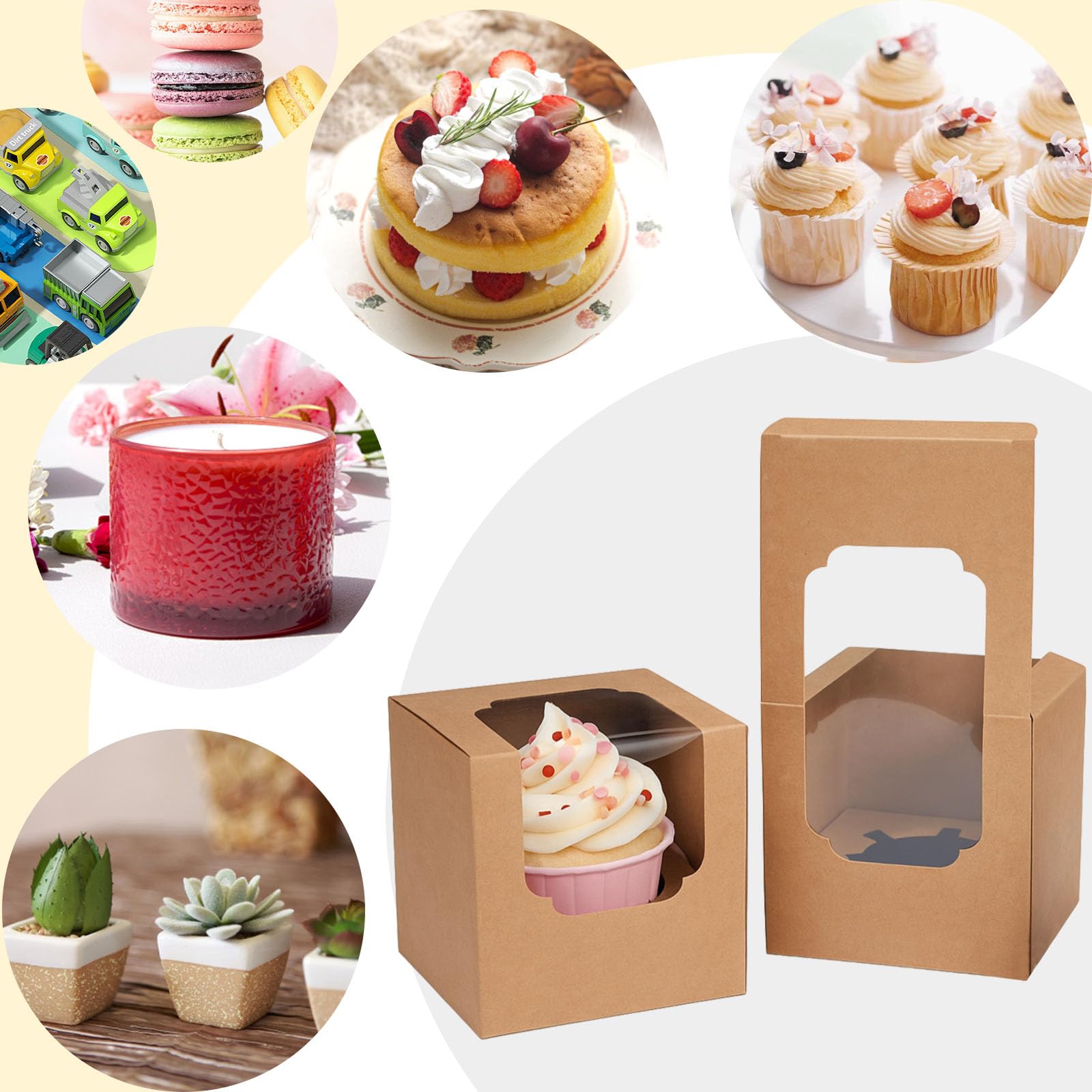 VGOODALL 20PCS Cupcake Boxes, 3.5"x3.5"x3.5" Individual Cupcake Containers Pre-Assembled Containers with Window and Inserts for Wedding Baby Shower Birthday Party Supplies