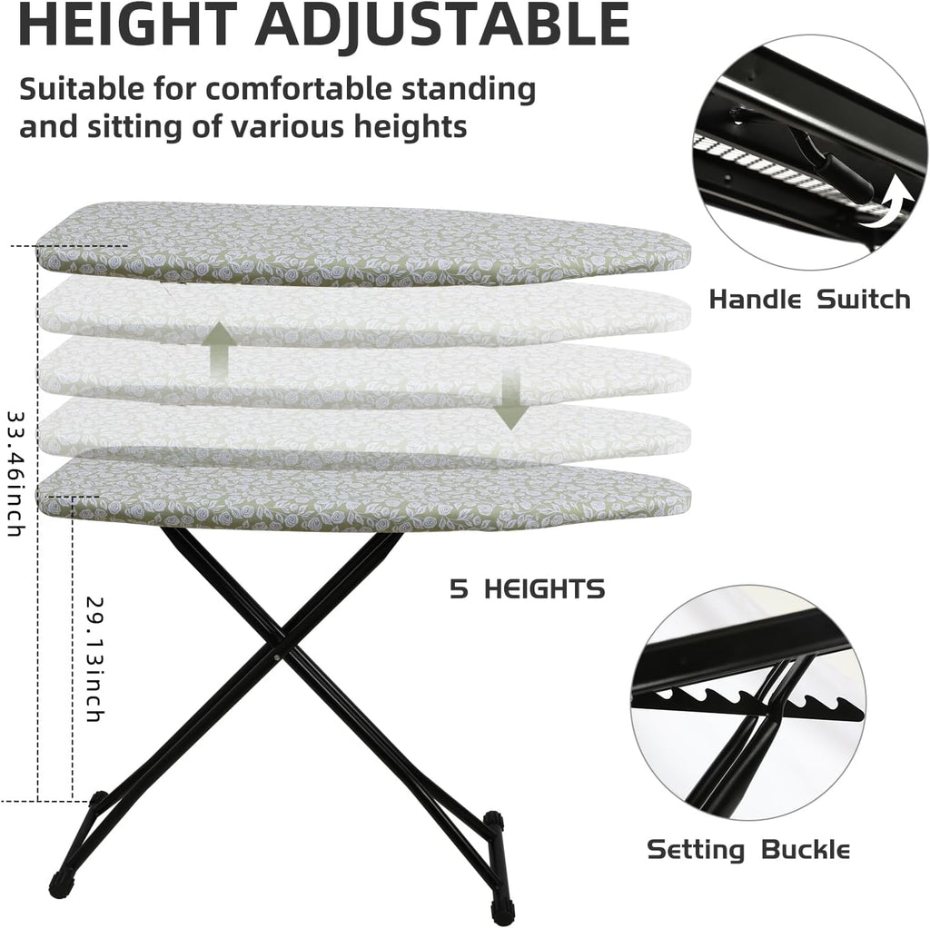 Skiennix Adjustable Height Ironing Board - Folding Design with Heat-Resistant Cover | Compact Flower Print