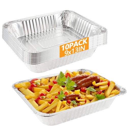 WAWINY 9x11 Aluminum Pans, 10PCS Extra Heavy Duty Disposable Foil Pans for Family Parties And Outdoor Camping, Can Be Used For Baking, Freezing Food, And Serving food (Bottom size: 8X11.1in) (10pack)