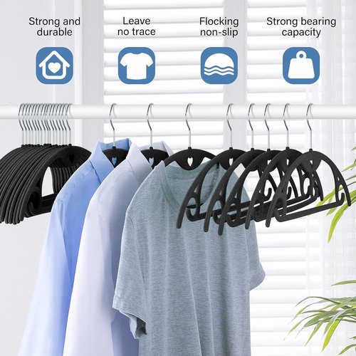 IEOKE Velvet Hangers - 50 Pack Heavy Duty Non-Slip Slim Clothes Hangers for Closet - Black
