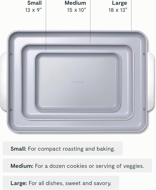 Caraway Non-Stick Ceramic Baking Sheet Trio - Non-Toxic & PTFE Free - 18"x13", 15"x10", 9"x13" - Gray