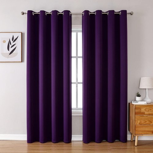 ChrisDowa Grommet Blackout Curtains - Thermal Insulated Room Darkening Panels, Royal Purple, 52W x 72L
