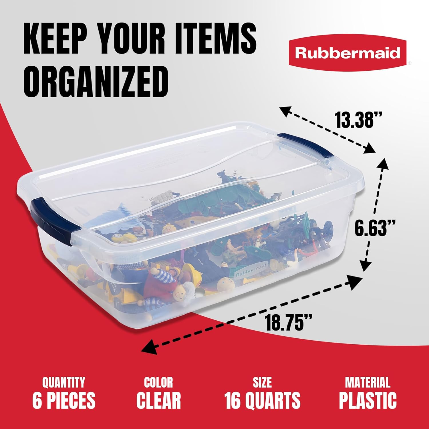Rubbermaid Cleverstore 17 Qt Clear Storage Bins - Stackable, BPA-Free, 6-Pack | Made in USA