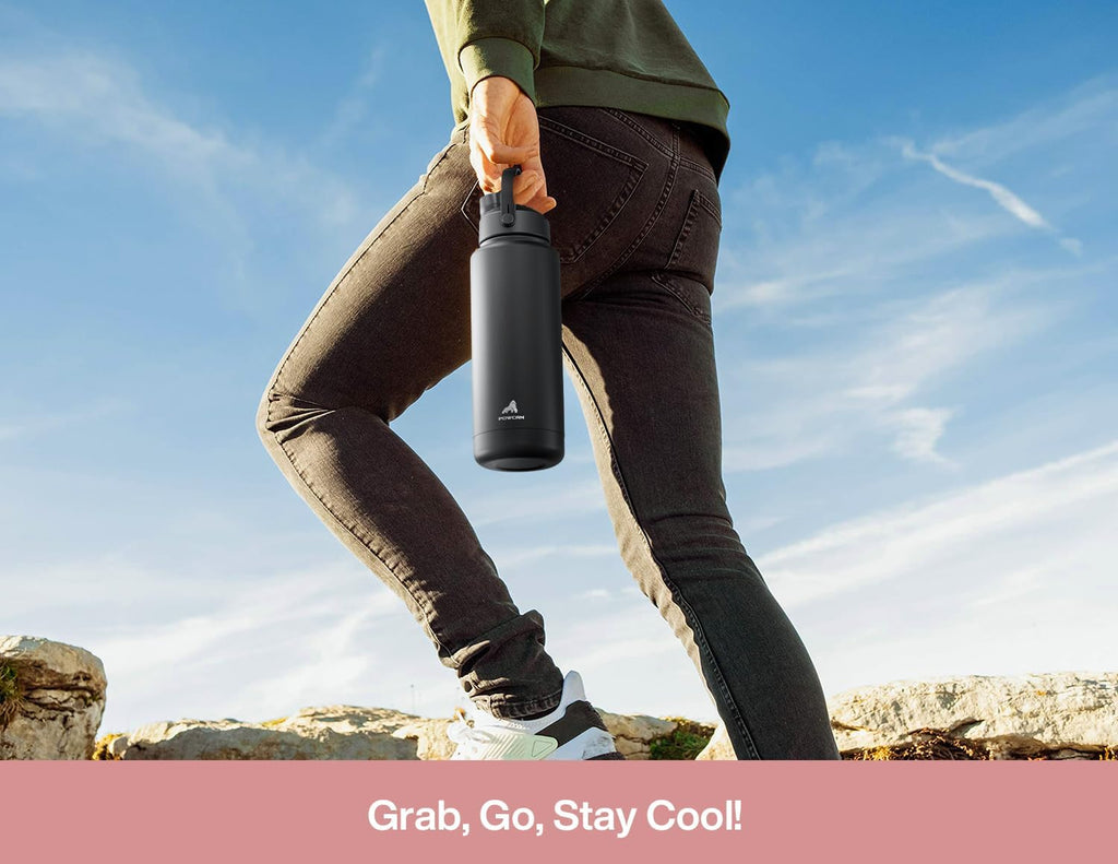 POWCAN 32 oz Insulated Water Bottle - 2-in-1 Straw & Spout Lid, Leak-Proof, BPA-Free | Ombra Butterfly Design