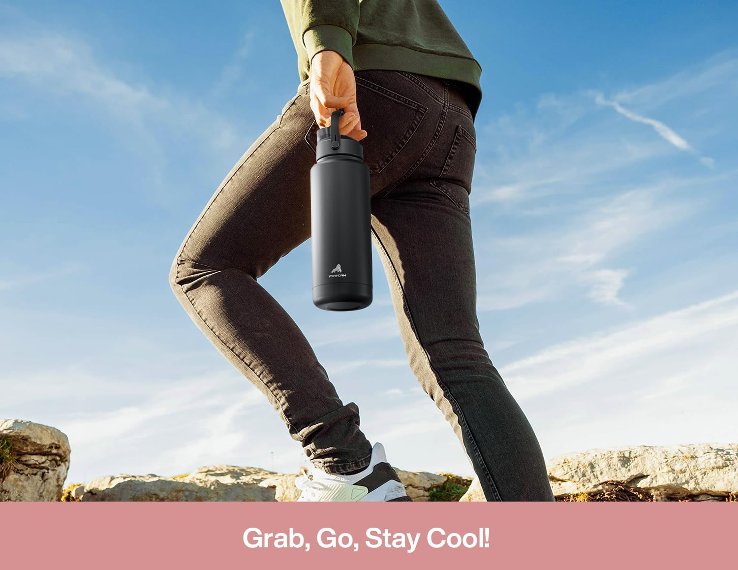 POWCAN 40 oz Insulated Water Bottle - 2-in-1 Straw & Spout Lid, Keeps Drinks Cold 24H | Cotton Candy