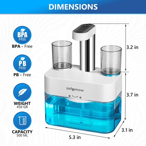 ZOFGENOW Upgraded Automatic Mouthwash Dispenser for Bathroom,Bathroom Accessories 17.6 FlOz Dispensers with Magnetic Cups,Adjustable Dispensing Levels, Suitable for All Age Groups,White