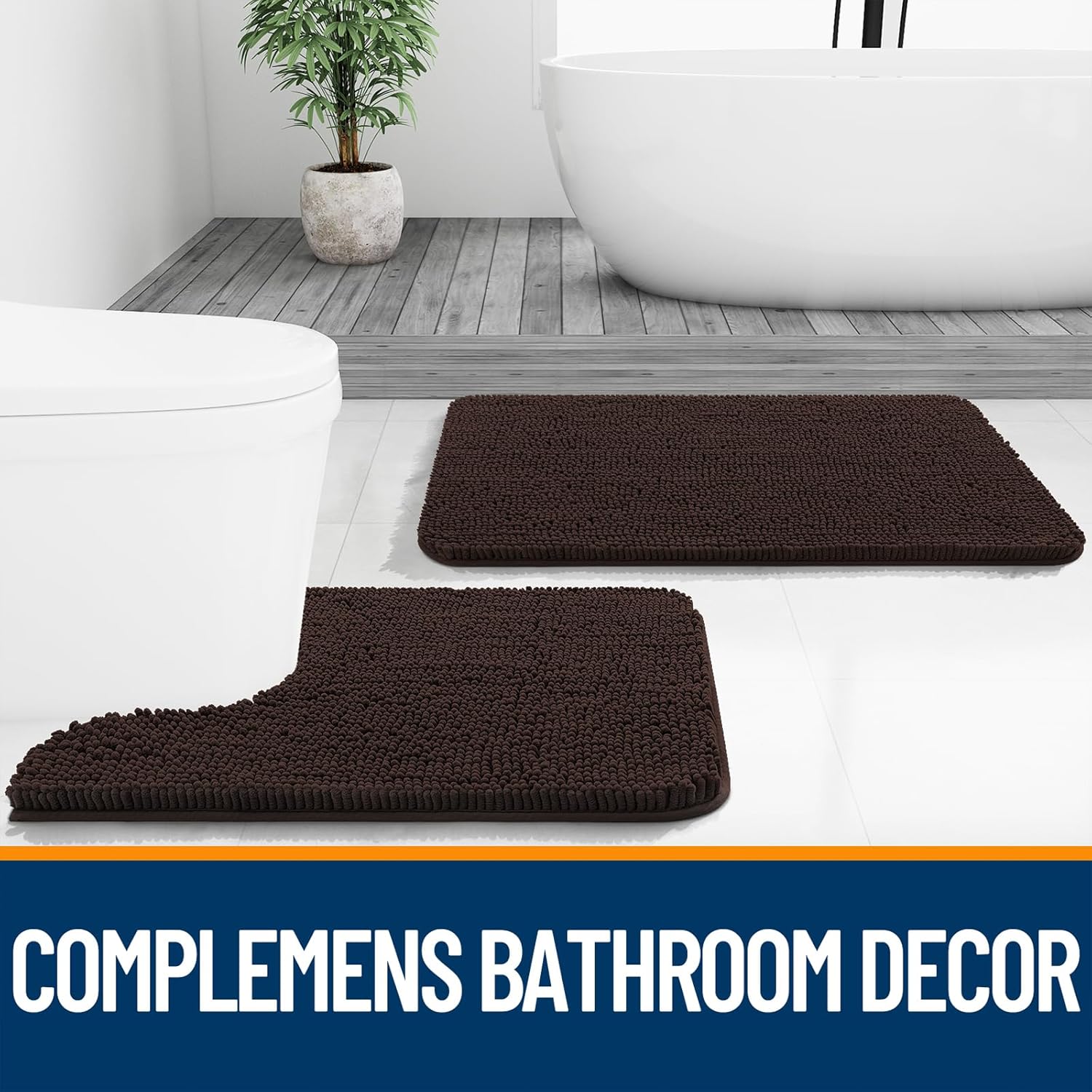 OLANLY Bath Rugs - Extra Soft Chenille with Rubber Backing | Quick-Dry, Machine Washable, 44x32, Brown