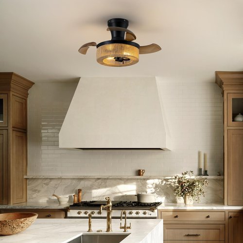 Spacora 28'' Retractable Ceiling Fan with Lights, Flush Mount Small Caged Low Profile Ceiling Fan with Remote Invisible Blades 6 Wind Speeds farmhouse Fandelier for Kids Nursery Room, Bedroom, Kitchen