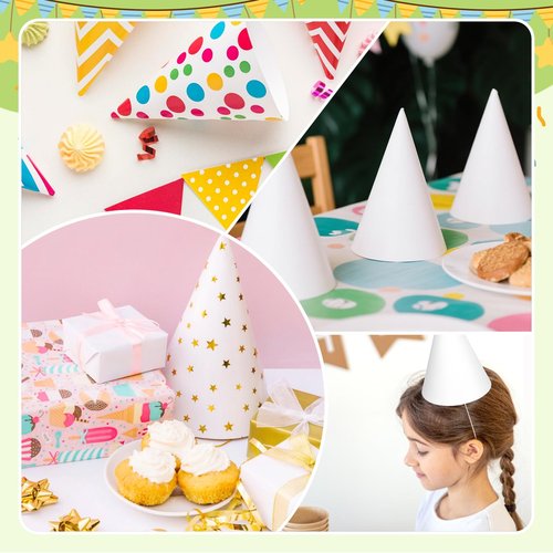 WEOXPR 20 Pieces White Paper Party Hats for Kids Birthday, Decorative Bulk Cone Crafts for Adults Art DIY, Halloween Supplies