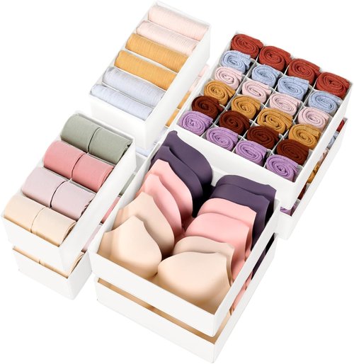 Criusia Sock Drawer Organizer Dividers - 8 Set Foldable Storage Bins for Baby Clothing, Underwear & Accessories (White)
