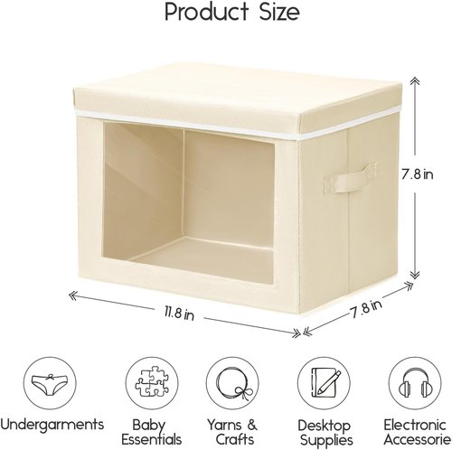 Homsorout Storage Bins - Small Collapsible Fabric Organizers with Window | 3 Pack in Beige