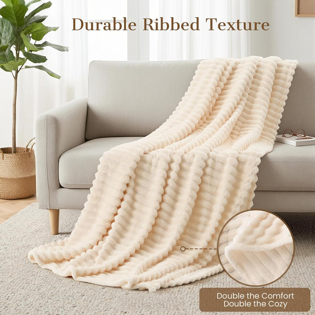 Skiennix Cozy Fleece Throw Blanket - Soft & Warm Beige Blanket for Home Decor | Perfect Gift for Women & Teens