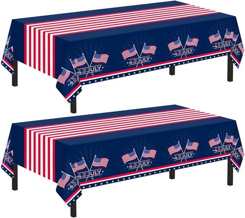 Childom Patriotic Tablecloth - 54" x 108" Disposable American Flag Cover for Fourth of July & Veterans Day Celebrations