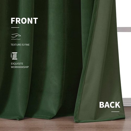 CUCRAF Dark Olive Green Velvet Blackout Curtains for Bedroom Living Room 84 inches Long, Forest Green Curtains Noise Reducing Rod Pocket(52x84 inches, 2 Panels)