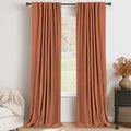 Skiennix 100% Blackout Linen Curtains - Thermal Insulated Drapes, 50" W x 84" L, Burnt Orange - 2 Panels Set