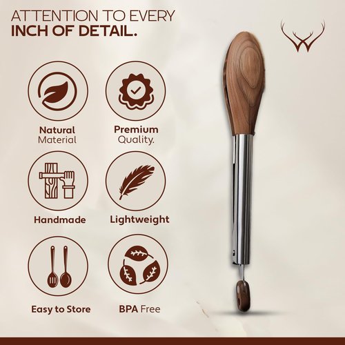 Walnut Wooden Tongs for Cooking - Premium Kitchen Set and Kitchen Utensils Tool, Heat-Resistant and Durable, Ideal Tongs for Cooking, Grilling, and Serving, Ergonomic Kitchen Tongs Design for Comfort