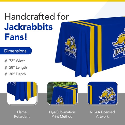 South Dakota State Jackrabbits College Sports Printed Table Throw - NCAA Licensed - Polyester - School Tablecloth (Blue, Gold) (6' Draped)