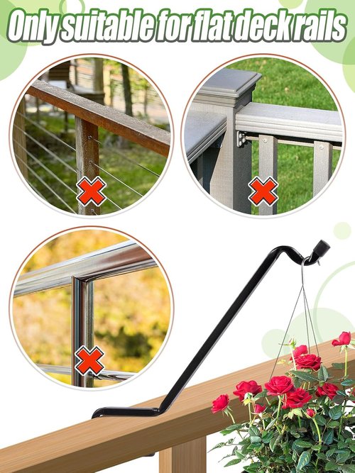 Biubee Bird Feeder Hanger - 4 Pack Extended Metal Deck Rail Plant Hangers for 2" × 4" & 2" × 6" Rails