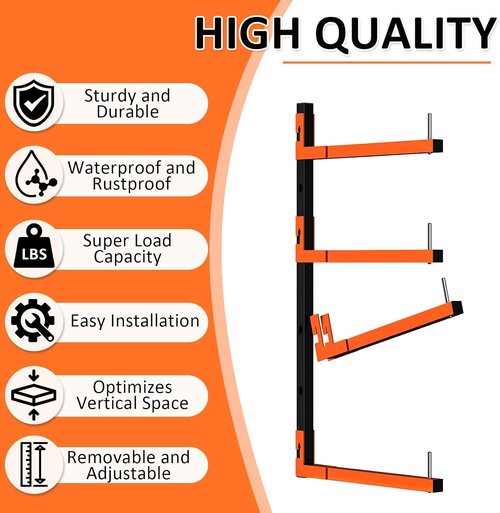 4 Pack Lumber Storage Rack - Heavy Duty Wall Mount Adjustable Rack Holds Up to 1040 Lbs | Ideal for Garage & Workshop