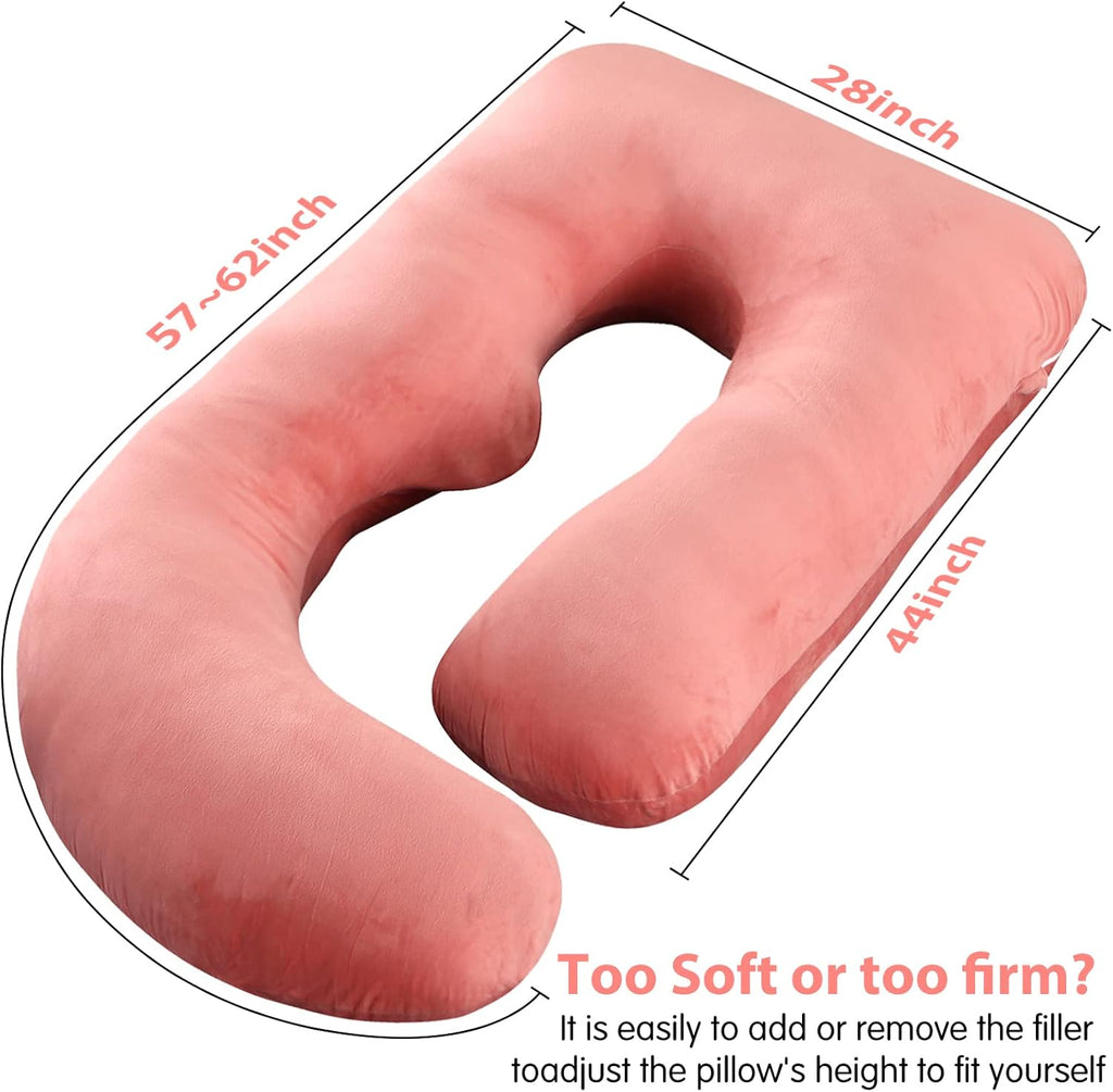 U-Shaped Pregnancy Pillow by [Brand Name] - 57" Full Body Maternity Pillow with Removable Velvet Cover | Supports Back, Legs, Belly & Hips - Pink