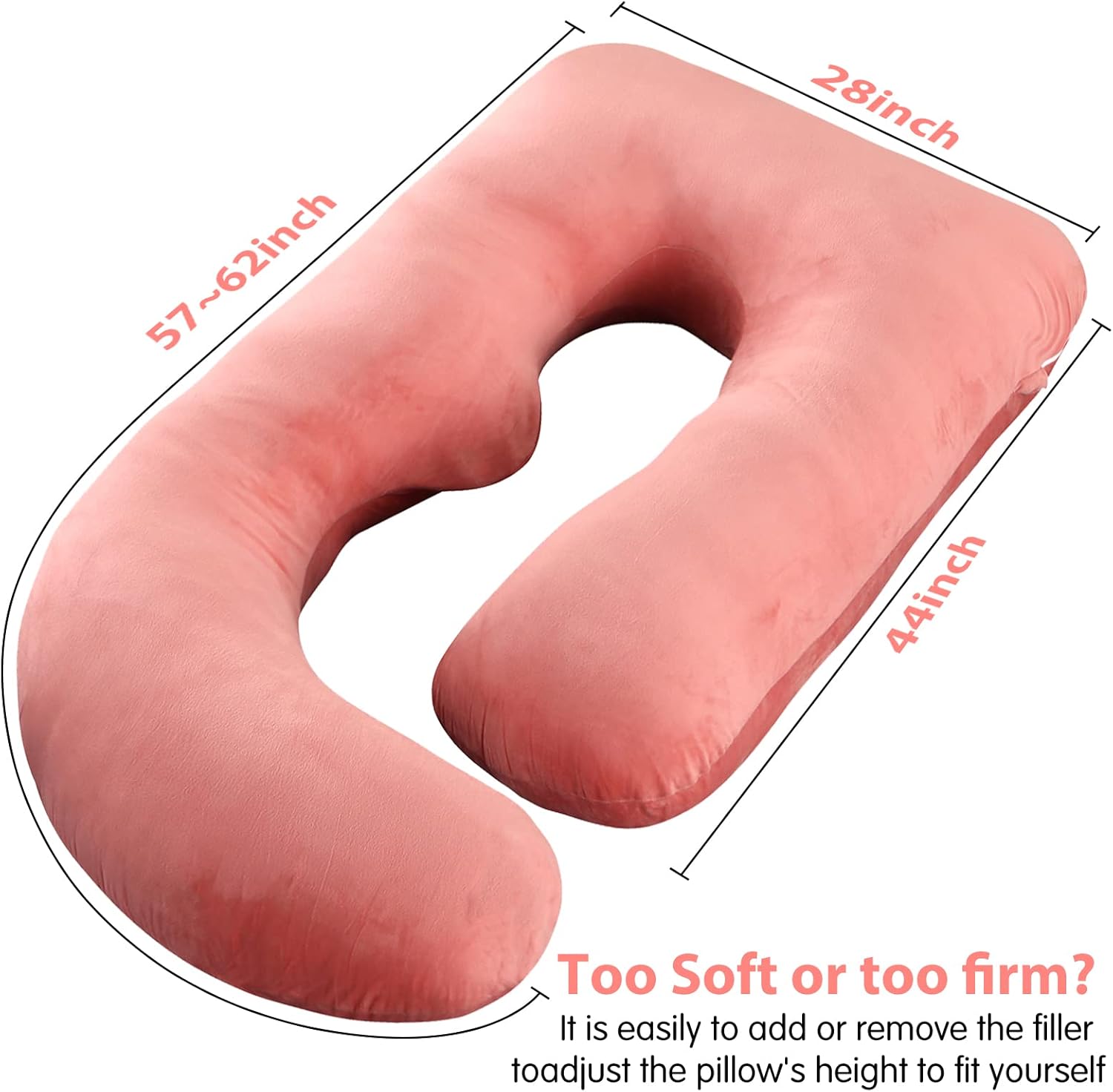 U-Shaped Pregnancy Pillow by [Brand Name] - 57" Full Body Maternity Pillow with Removable Velvet Cover | Supports Back, Legs, Belly & Hips - Pink