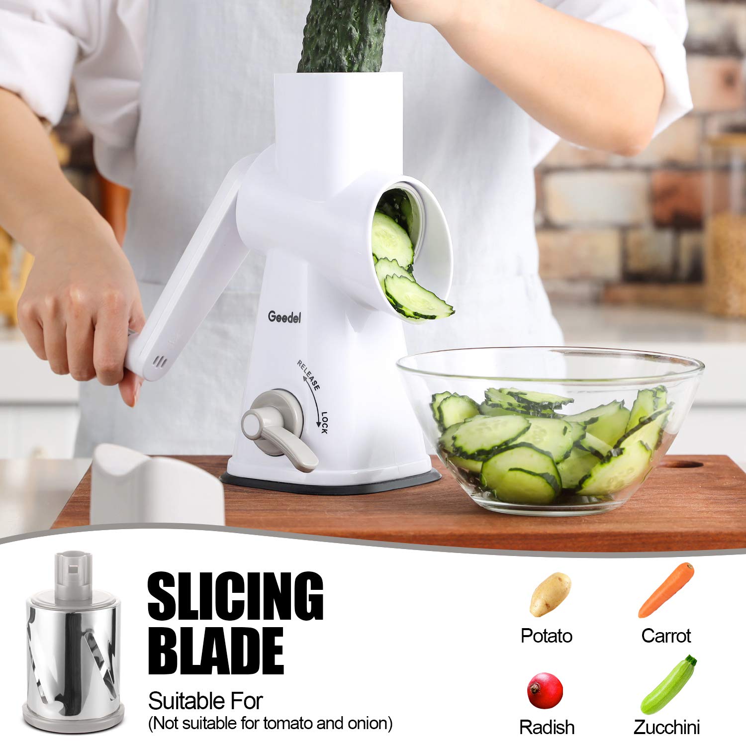 Geedel Rotary Cheese Grater Hand Crank, Cheese Shredder Nuts Grinder With 3 Interchangeable Blades, Kitchen Rotary Grater For Cheese, Vegetables, Nuts, etc
